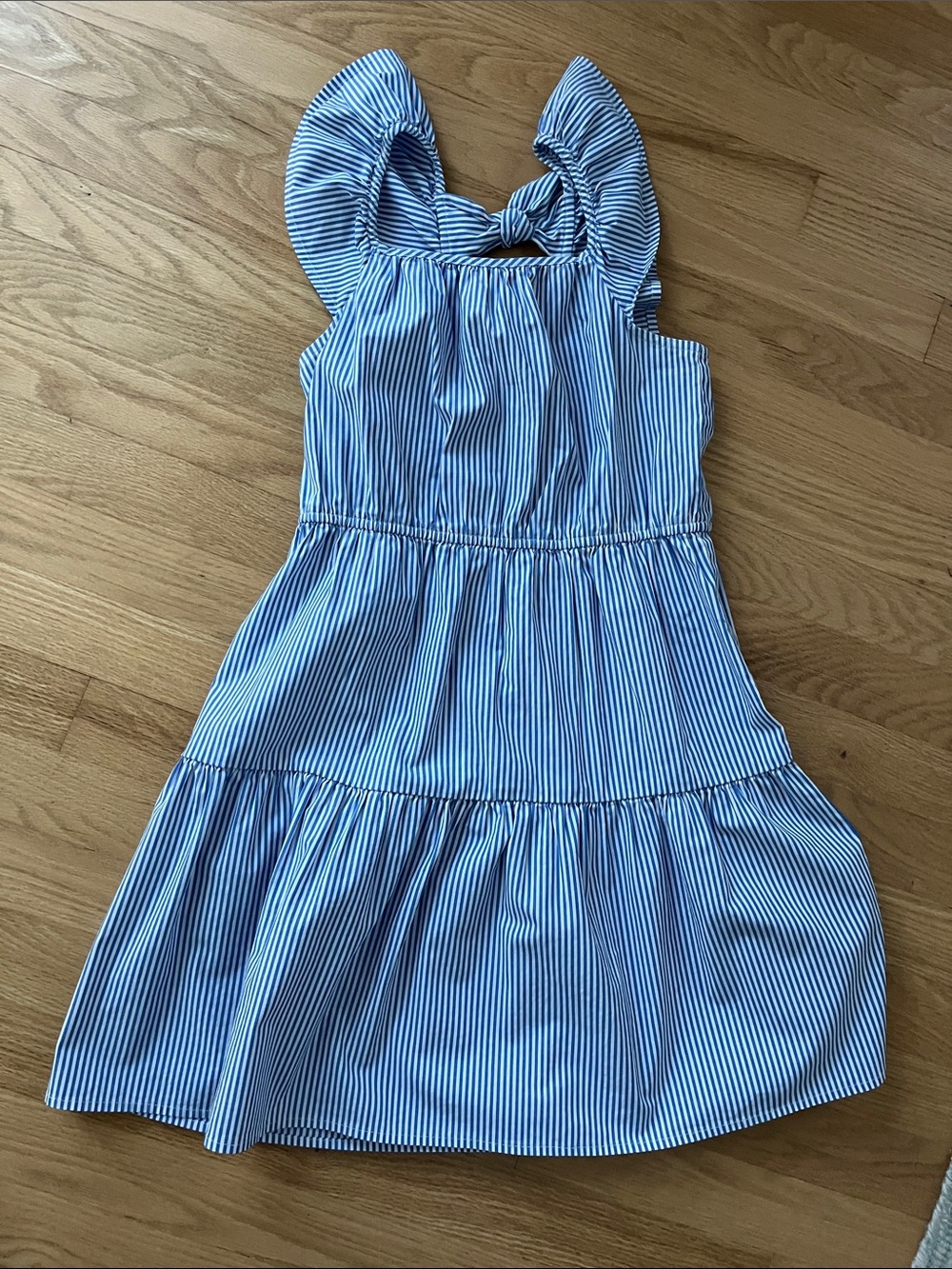 Crewcuts Blue and White Striped Ruffle-Shoulder Tiered Sundress